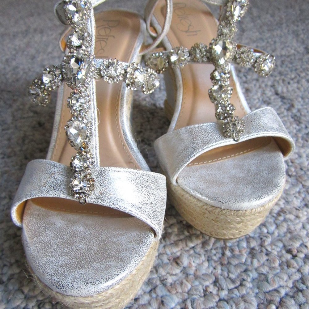 Refresh Beverly03 Metallic Rhinestone Espadrille